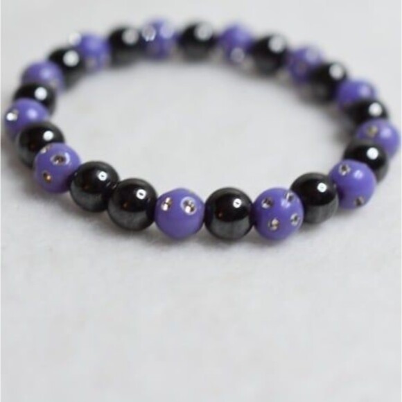 Unique Blue Black Beaded Rhinestones In Beads Stretch Like New Bracelet - Picture 1 of 3